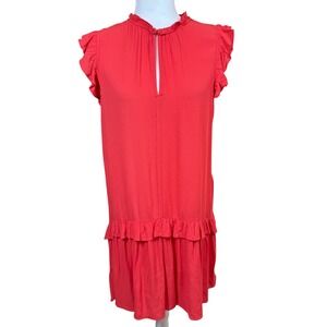Pinch Ruffle Drop Waist Mini Dress Women Medium Red Orange Career Cocktails‎
